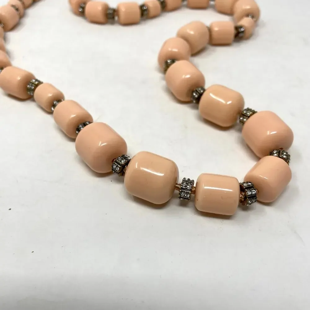 J Crew Coral Peach Barrel Bead Rhinestone Rondelle statement necklace jewelry